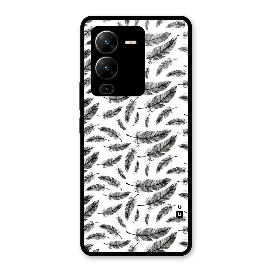 Black Feather Glass Back Case for Vivo V25 Pro