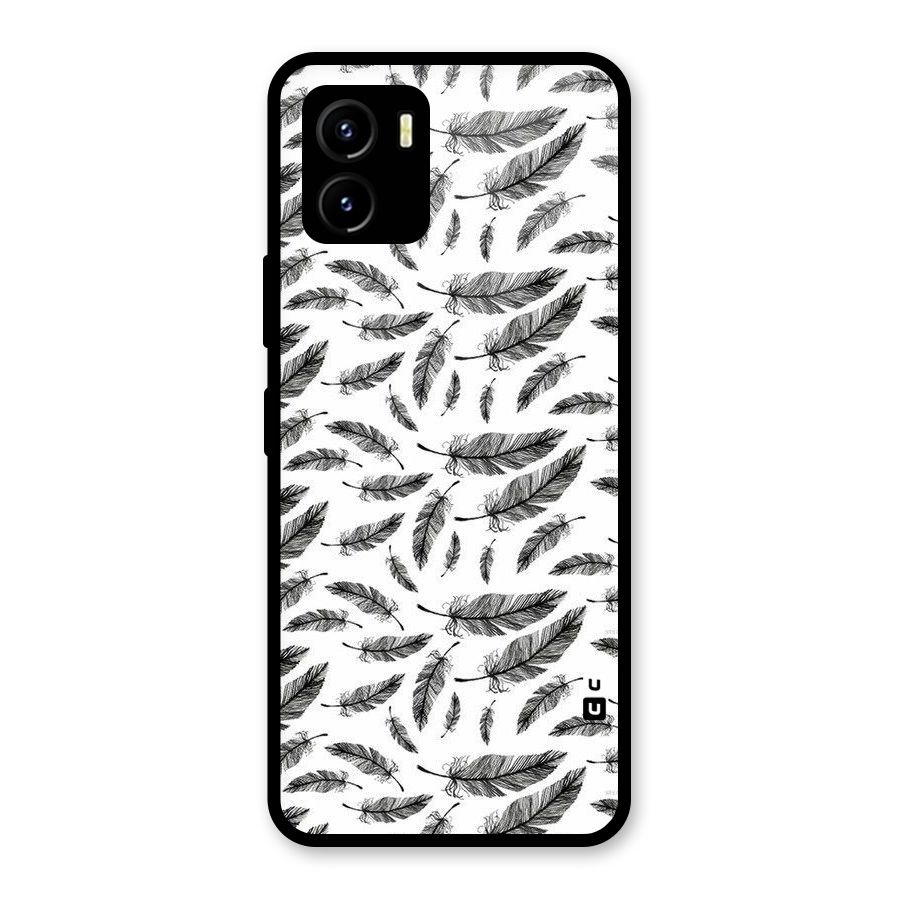Black Feather Glass Back Case for Vivo Y15s