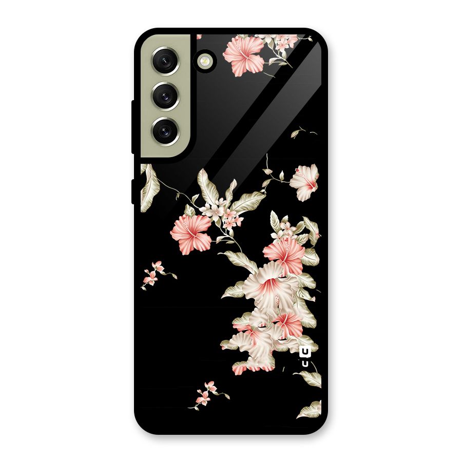 Black Floral Glass Back Case for Galaxy S21 FE 5G