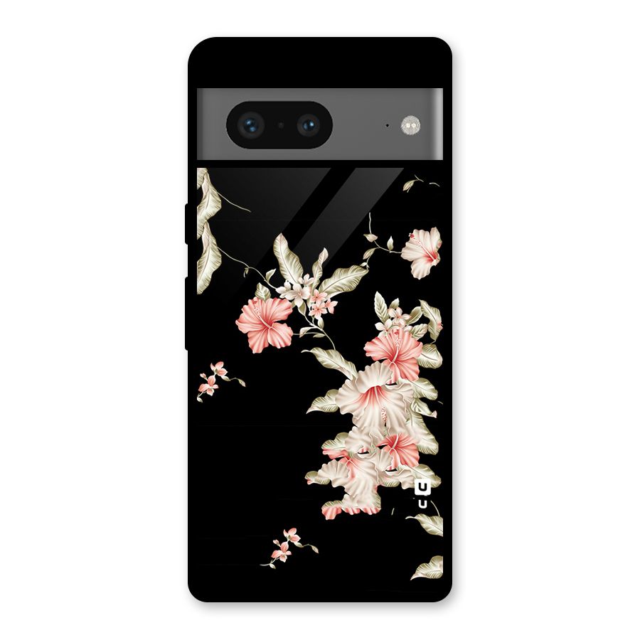 Black Floral Glass Back Case for Google Pixel 7