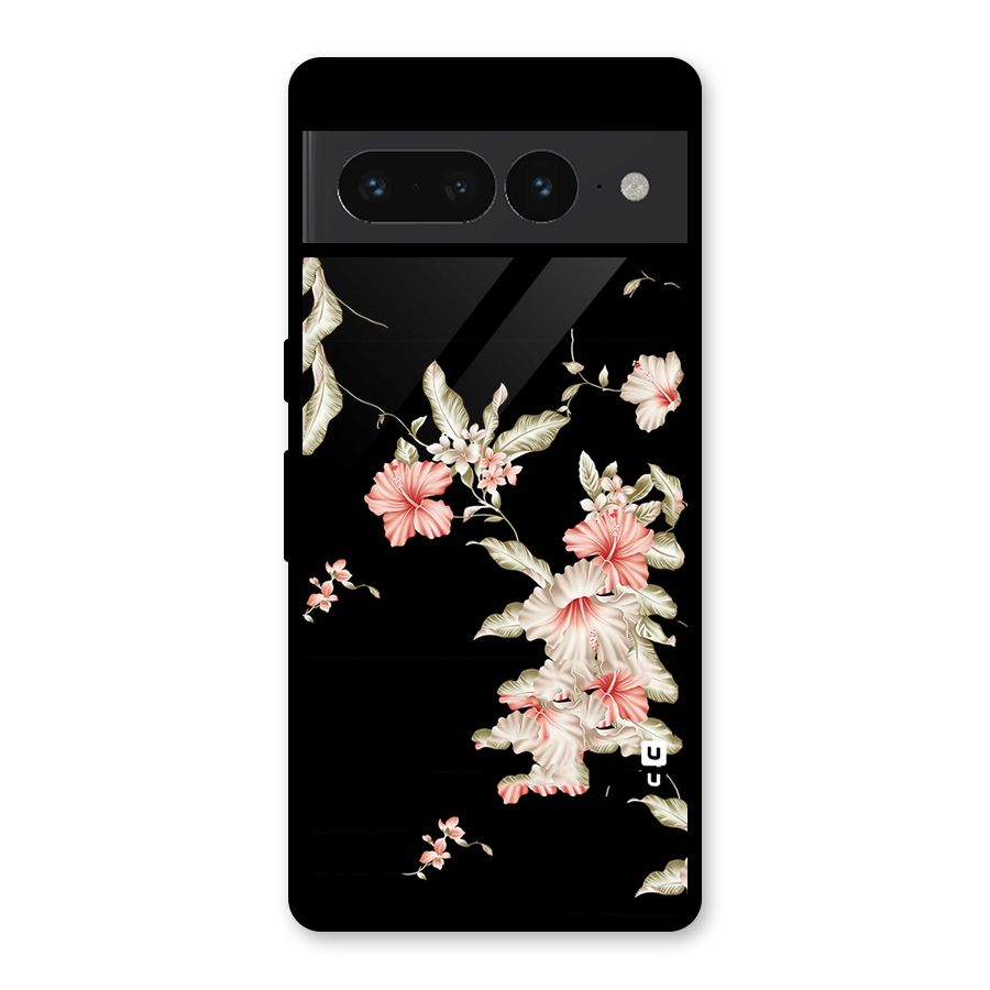Black Floral Glass Back Case for Google Pixel 7 Pro