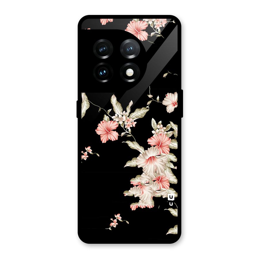 Black Floral Glass Back Case for OnePlus 11