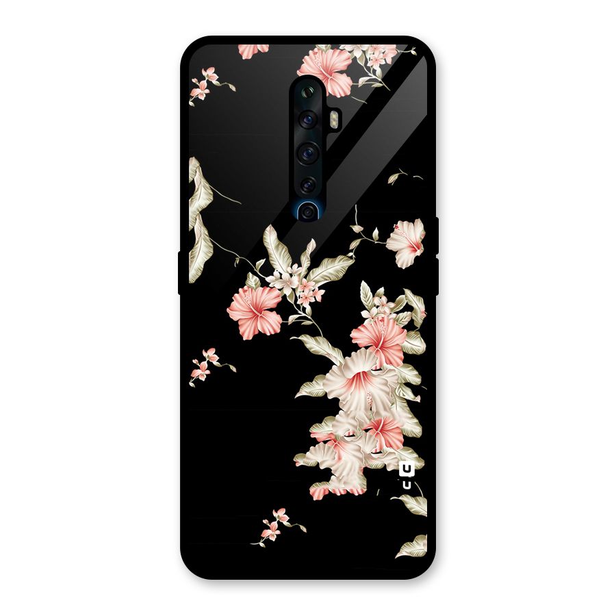 Black Floral Glass Back Case for Oppo Reno2 F