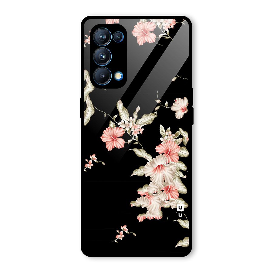 Black Floral Glass Back Case for Oppo Reno5 Pro 5G