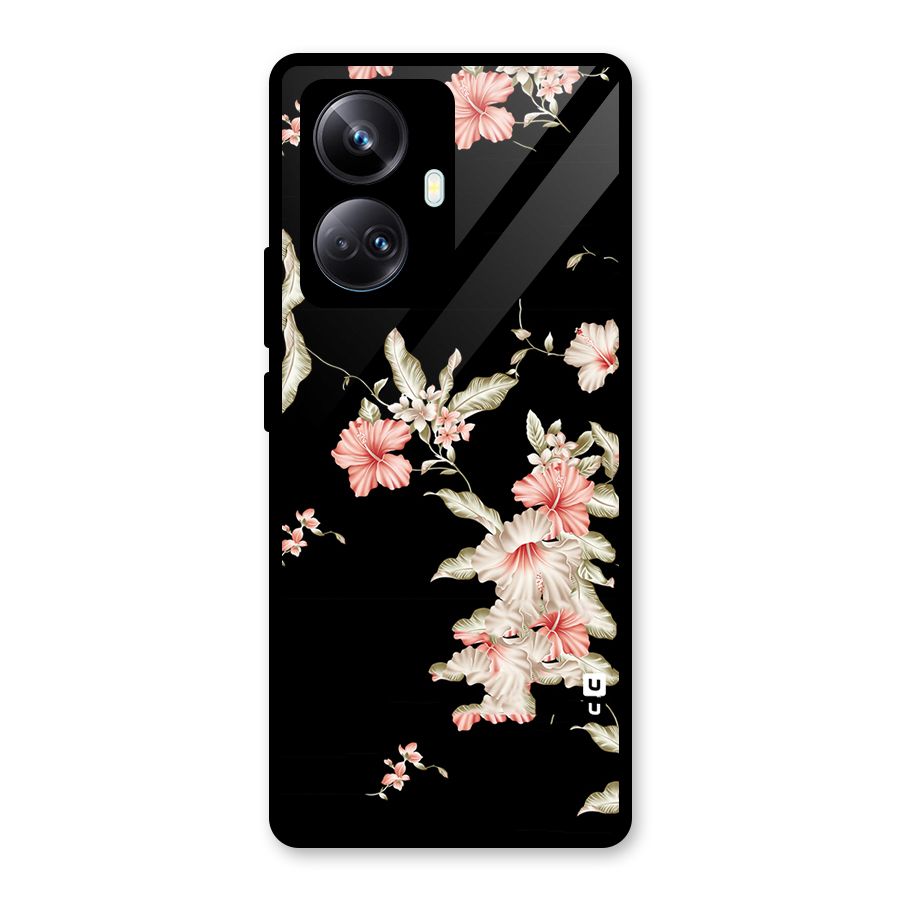 Black Floral Glass Back Case for Realme 10 Pro Plus