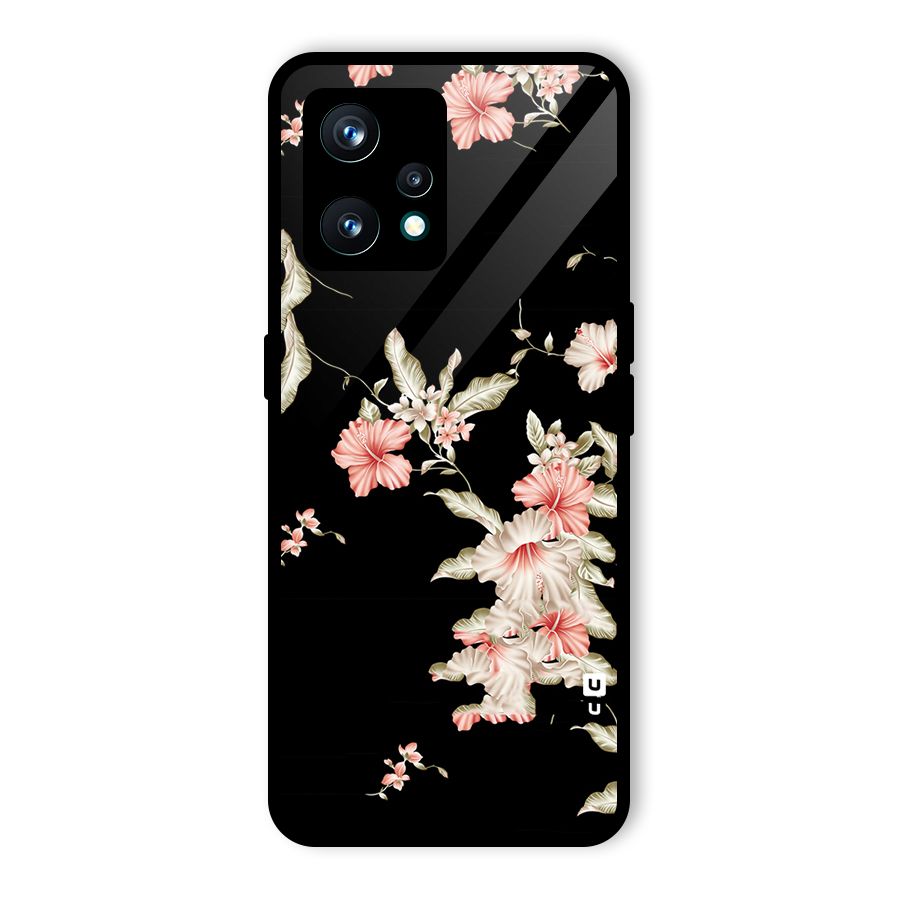Black Floral Glass Back Case for Realme 9 Pro Plus 5G