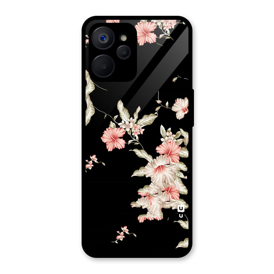 Black Floral Glass Back Case for Realme 9i 5G