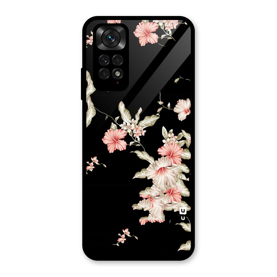 Black Floral Glass Back Case for Redmi Note 11