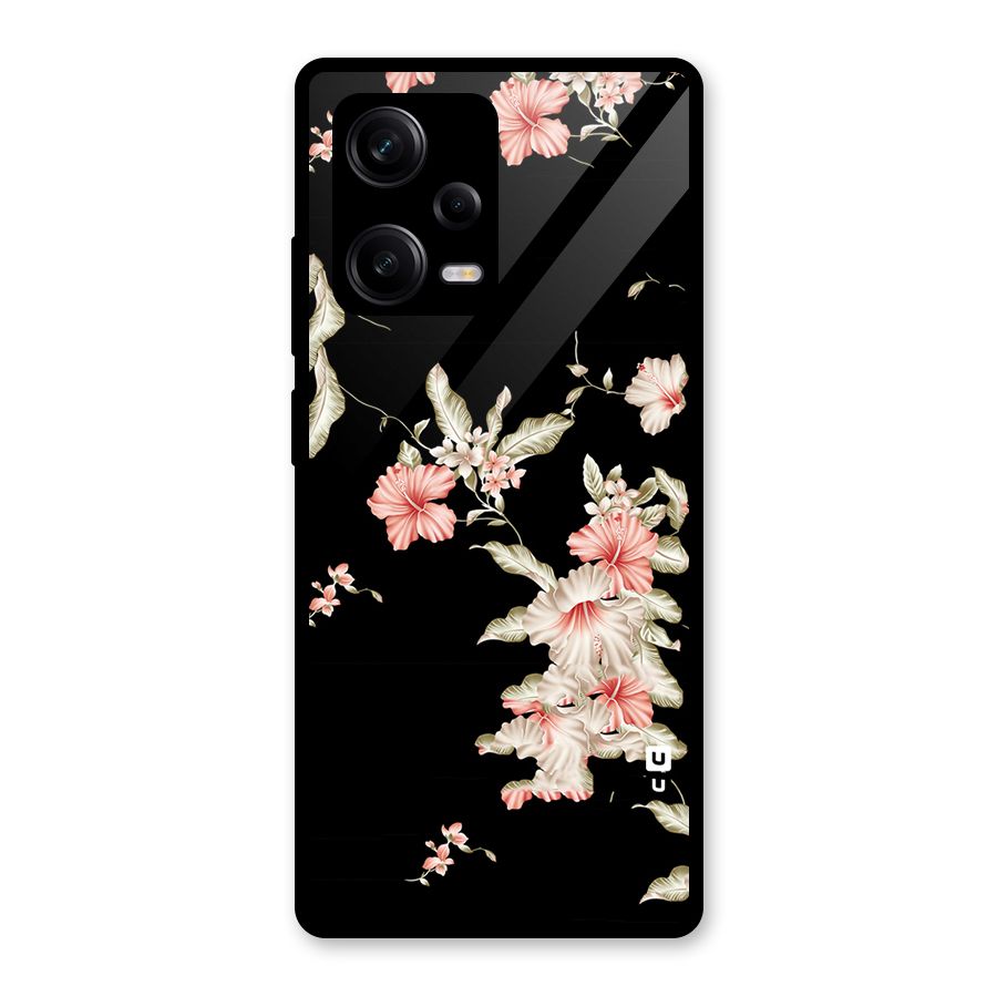 Black Floral Glass Back Case for Redmi Note 12 Pro