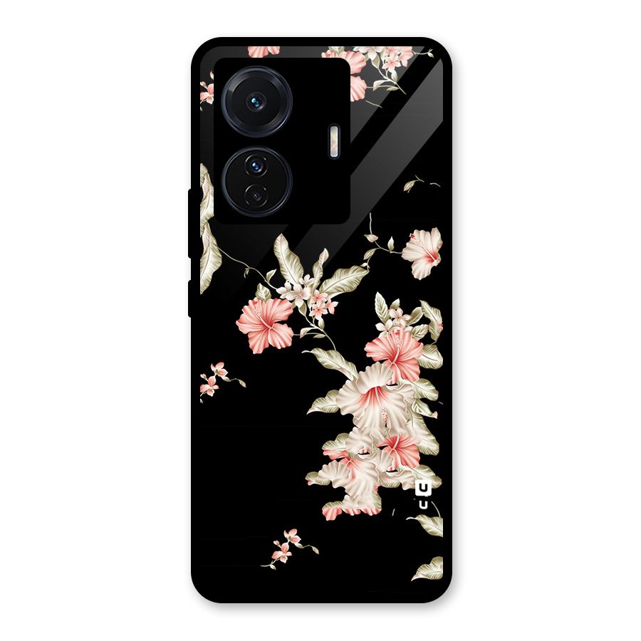 Black Floral Glass Back Case for Vivo T1 Pro