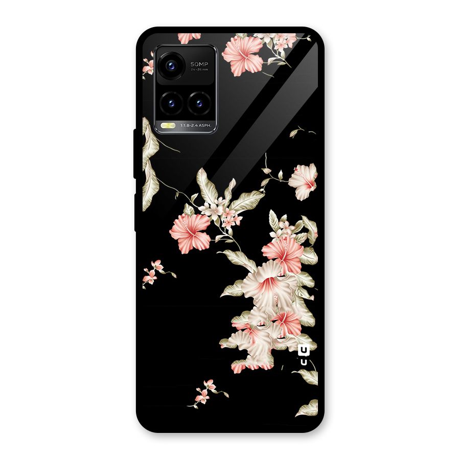 Black Floral Glass Back Case for Vivo Y21T