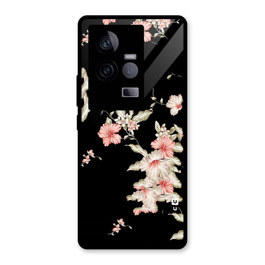 Black Floral Glass Back Case for Vivo iQOO 11 5G