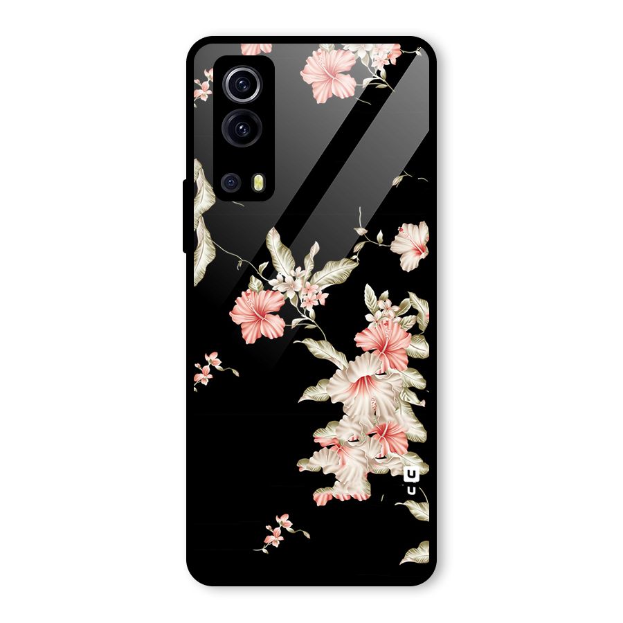 Black Floral Glass Back Case for Vivo iQOO Z3