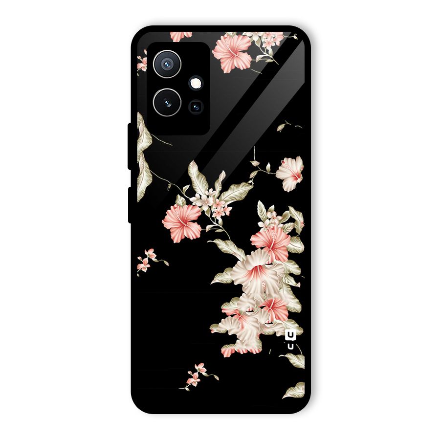 Black Floral Glass Back Case for Vivo iQOO Z6