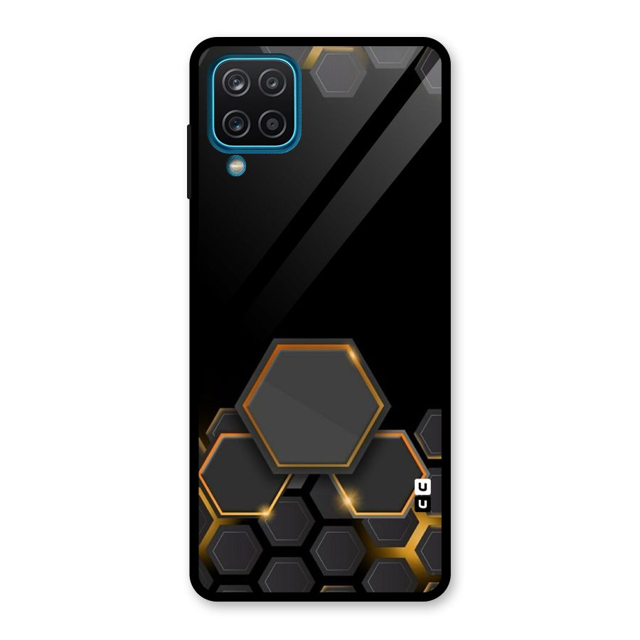 Black Gold Hexa Glass Back Case for Galaxy A12
