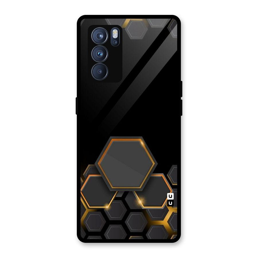 Black Gold Hexa Glass Back Case for Oppo Reno6 Pro 5G
