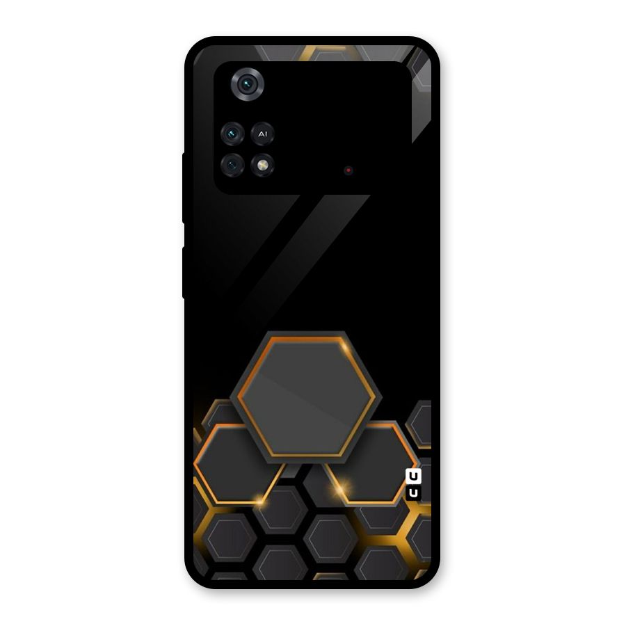 Black Gold Hexa Glass Back Case for Poco M4 Pro 4G