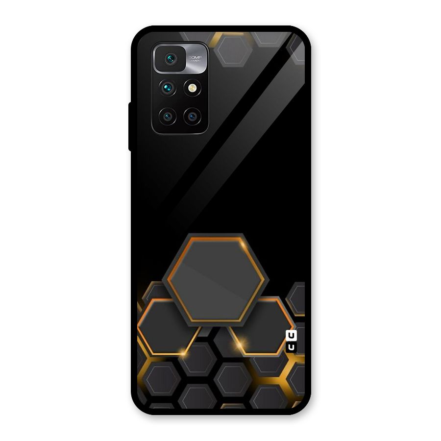 Black Gold Hexa Glass Back Case for Redmi 10 Prime
