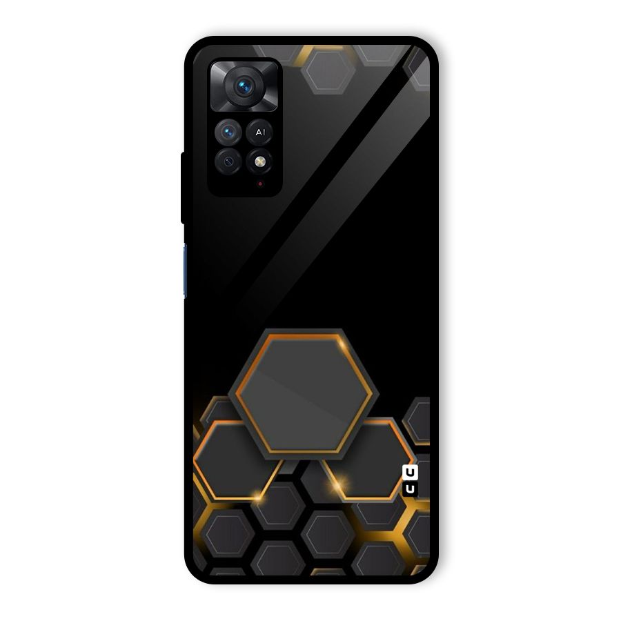 Black Gold Hexa Glass Back Case for Redmi Note 11 Pro