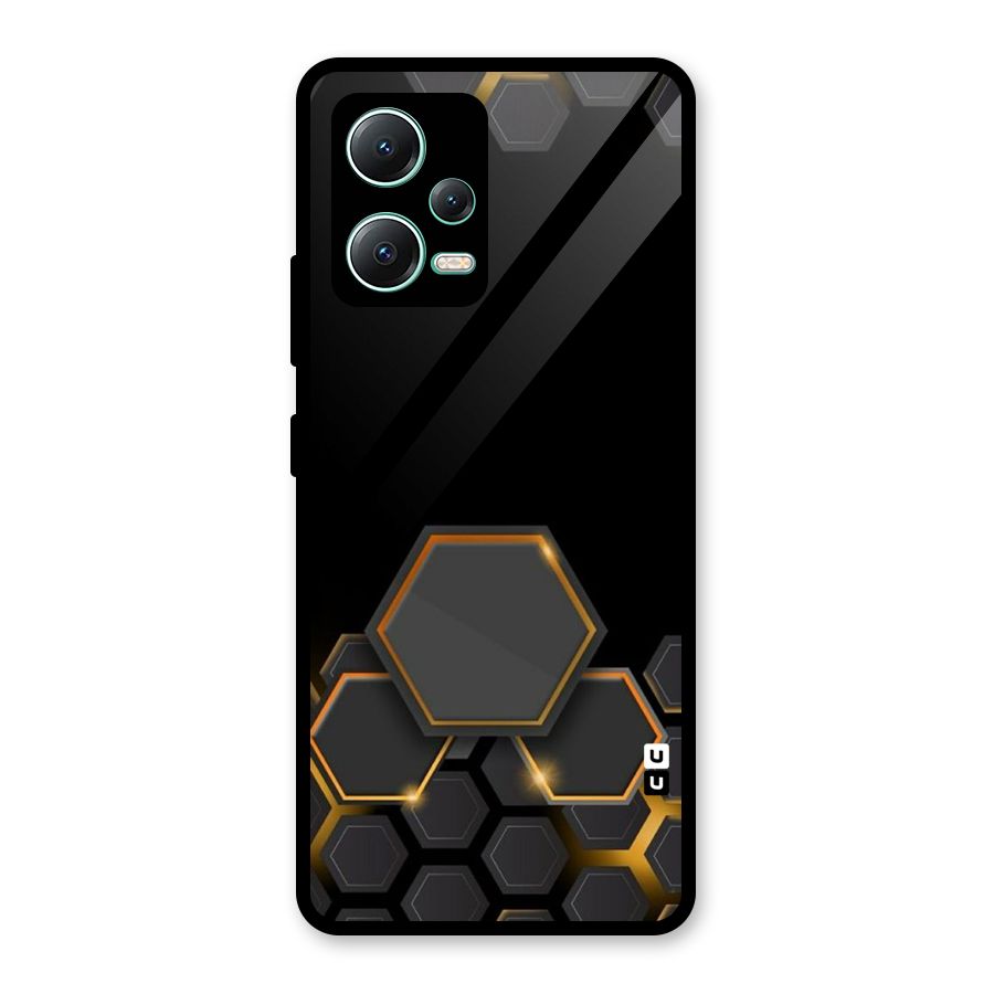 Black Gold Hexa Glass Back Case for Redmi Note 12 5G