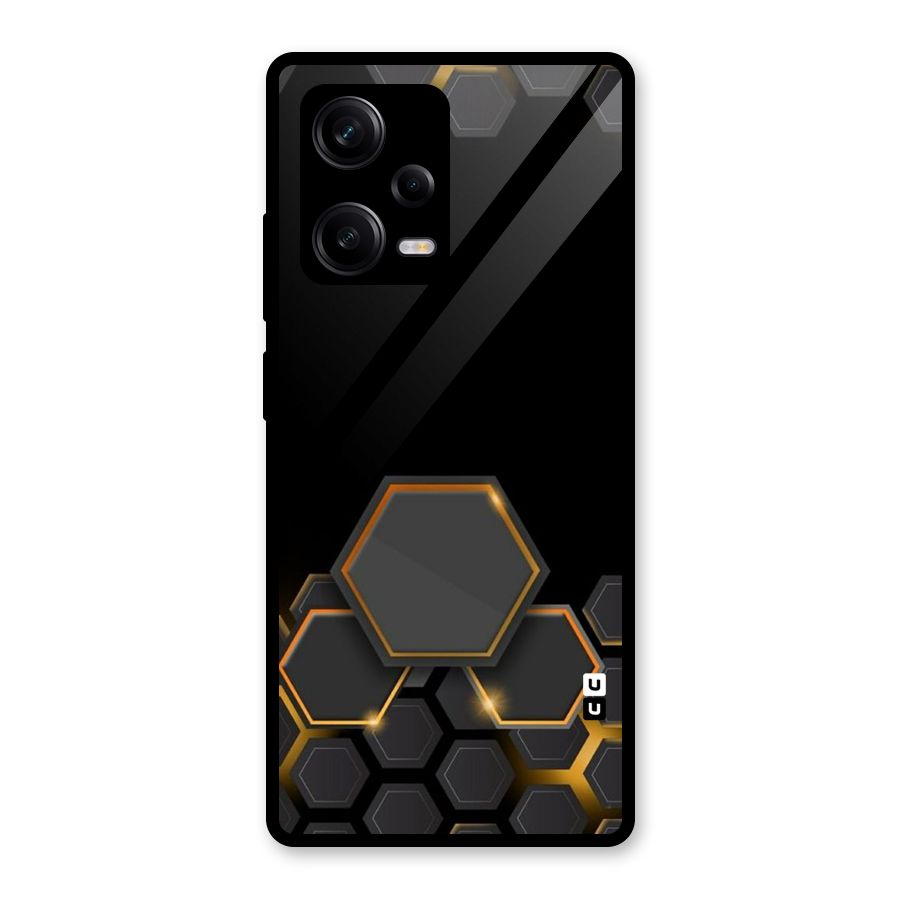 Black Gold Hexa Glass Back Case for Redmi Note 12 Pro