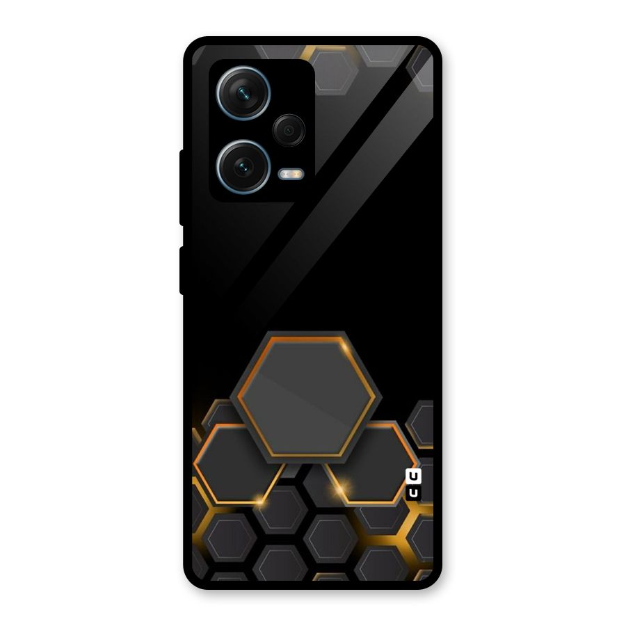 Black Gold Hexa Glass Back Case for Redmi Note 12 Pro Plus 5G