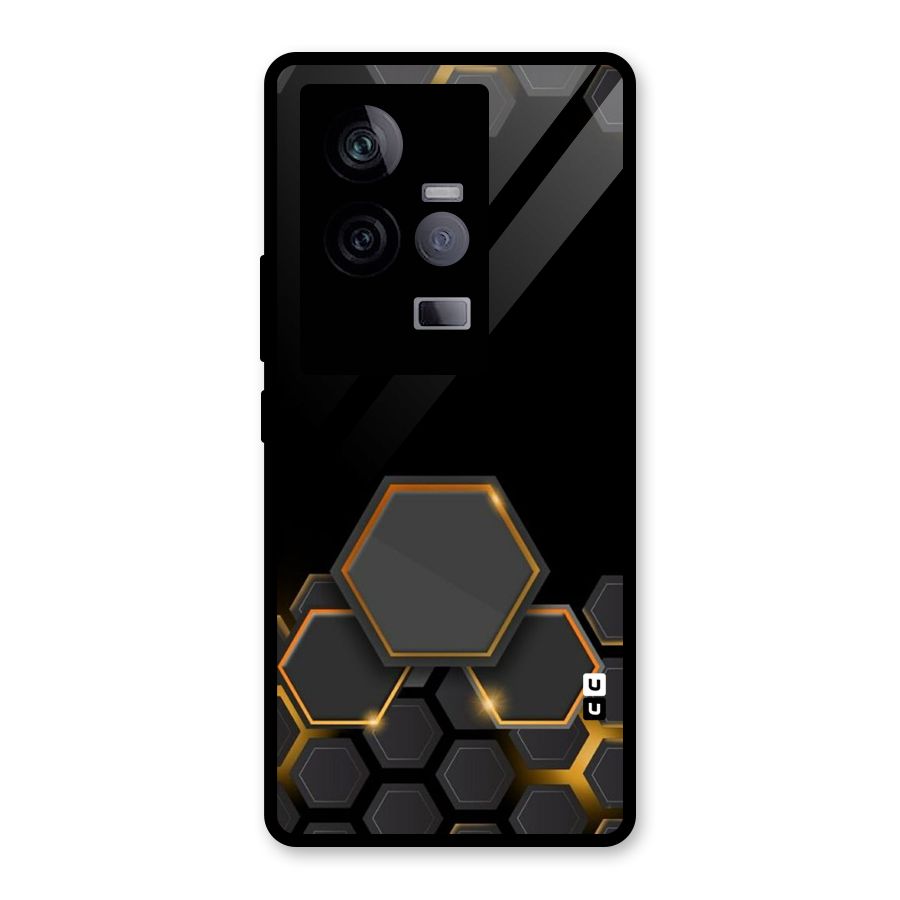 Black Gold Hexa Glass Back Case for Vivo iQOO 11 5G