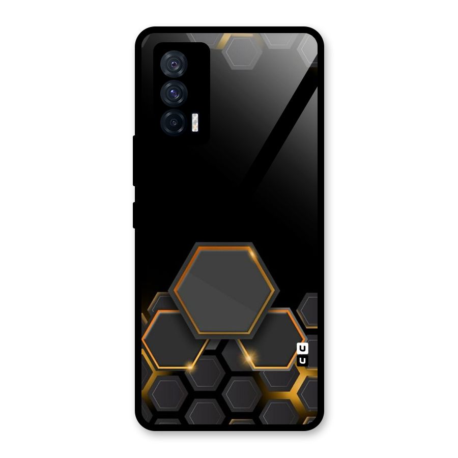Black Gold Hexa Glass Back Case for Vivo iQOO 7 5G