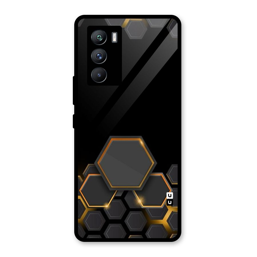 Black Gold Hexa Glass Back Case for Vivo iQOO 9 SE