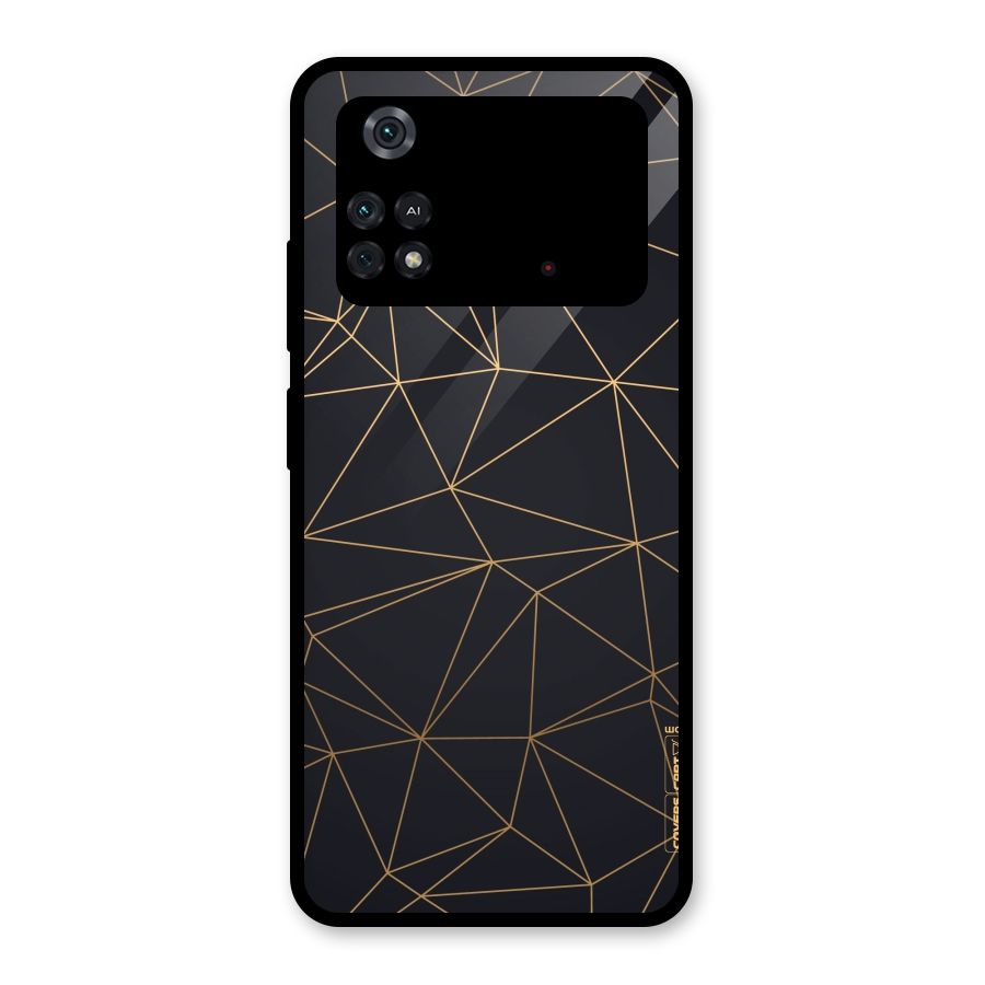 Black Golden Lines Glass Back Case for Poco M4 Pro 4G