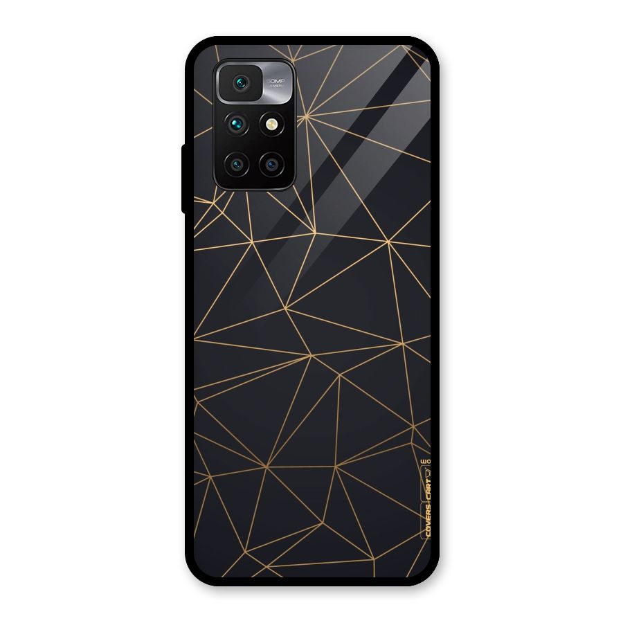 Black Golden Lines Glass Back Case for Redmi 10 Prime