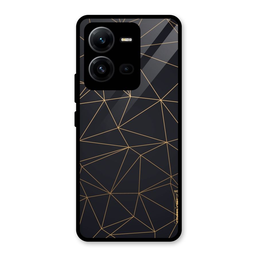 Black Golden Lines Glass Back Case for Vivo V25