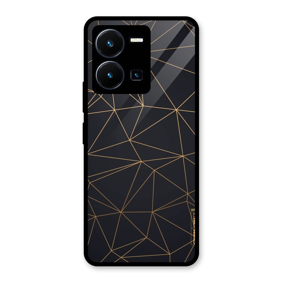 Black Golden Lines Glass Back Case for Vivo Y35
