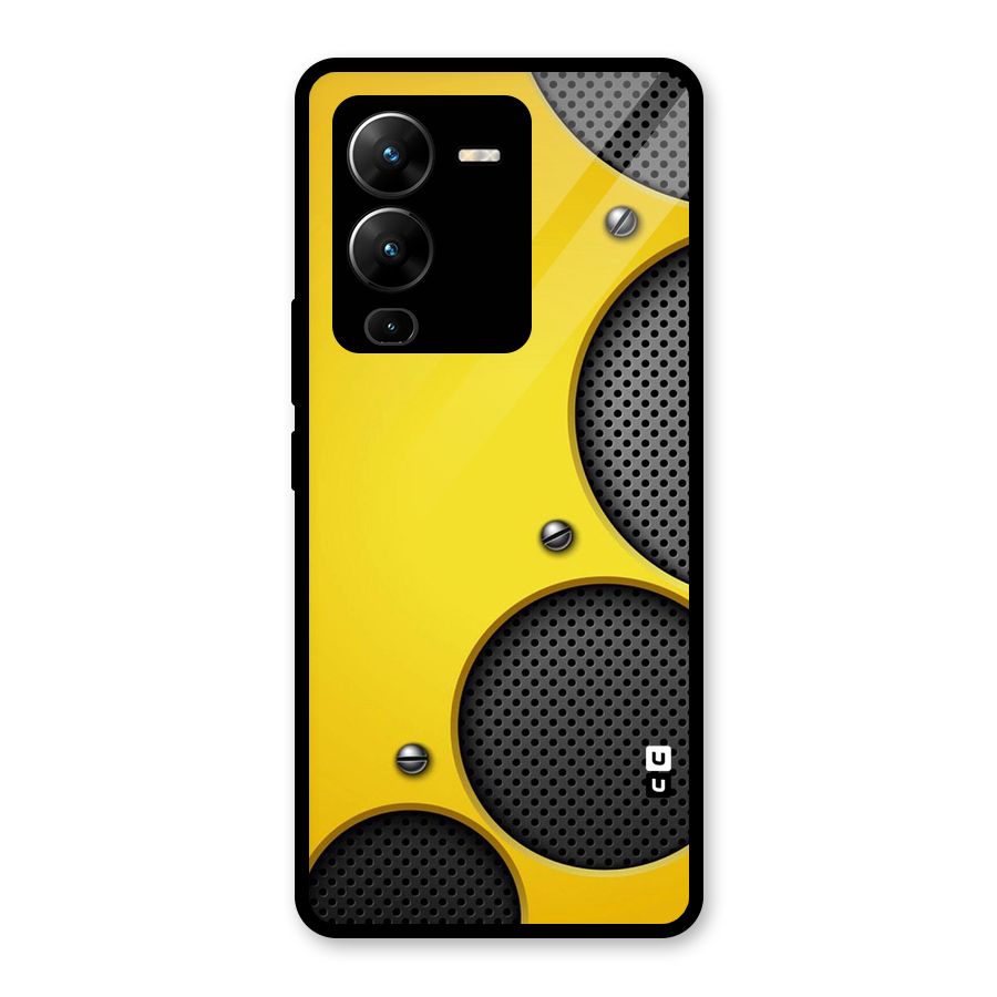 Black Net Yellow Glass Back Case for Vivo V25 Pro