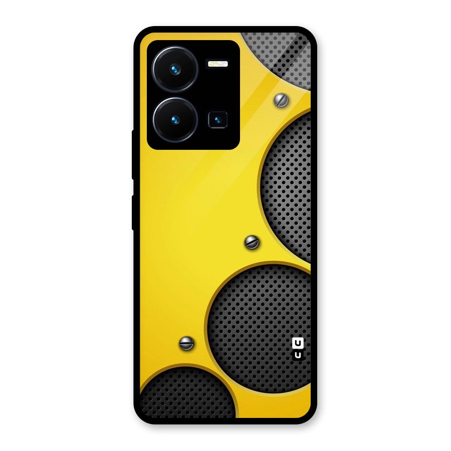 Black Net Yellow Glass Back Case for Vivo Y35