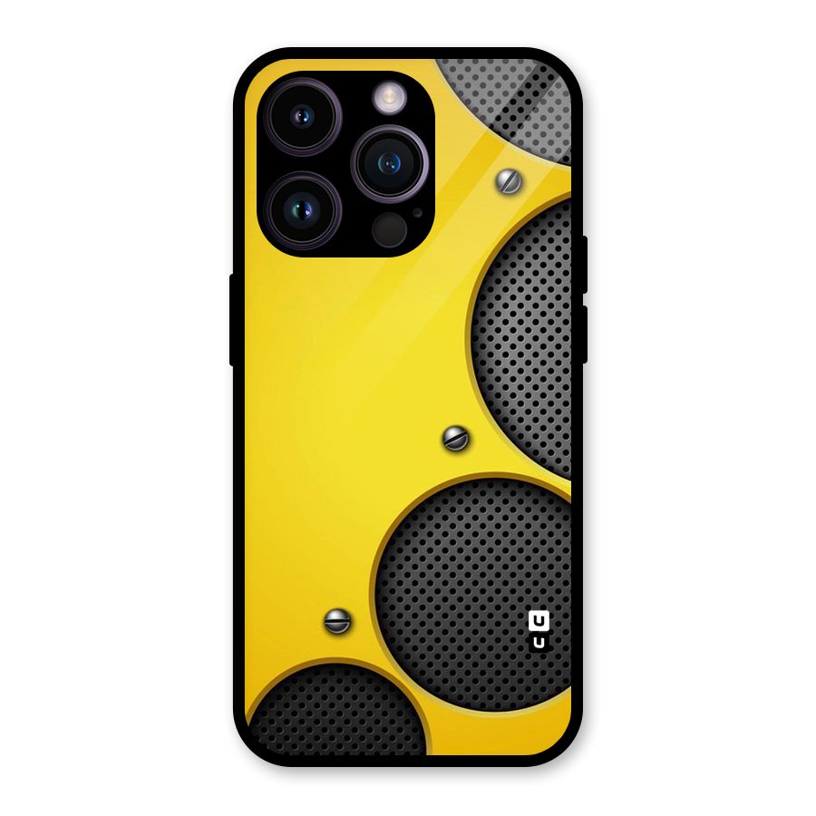 Black Net Yellow Glass Back Case for iPhone 14 Pro