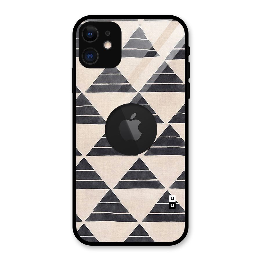 Black Slant Triangles Glass Back Case for iPhone 11 Logo Cut