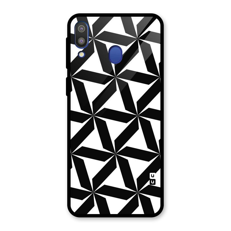 Black White Fan Design Glass Back Case for Galaxy M20