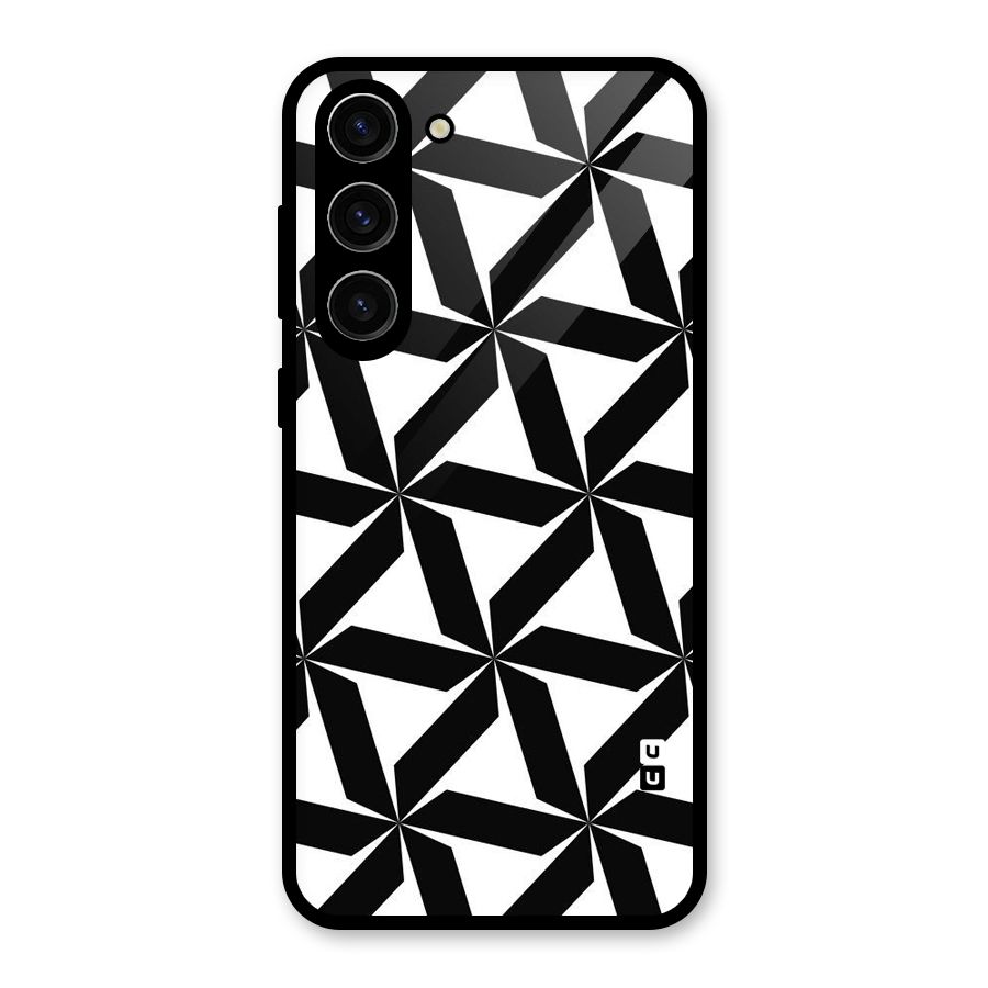 Black White Fan Design Glass Back Case for Galaxy S23 Plus