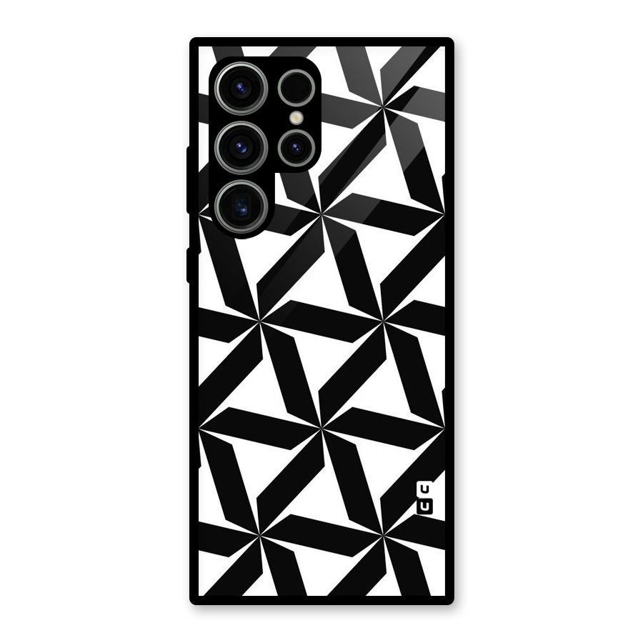 Black White Fan Design Glass Back Case for Galaxy S23 Ultra