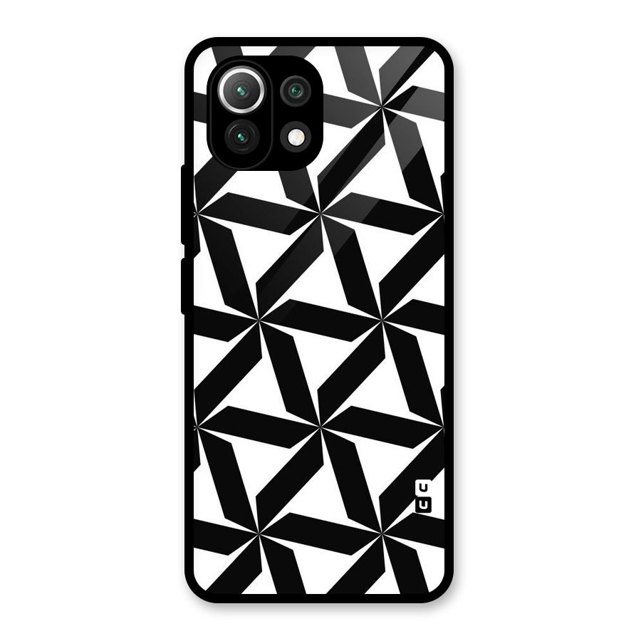 Black White Fan Design Glass Back Case for Mi 11 Lite