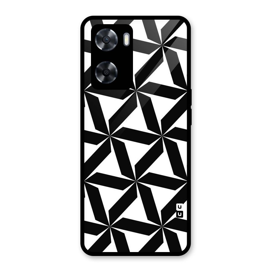 Black White Fan Design Glass Back Case for Oppo A57 2022