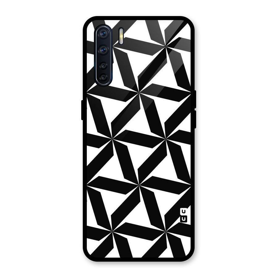 Black White Fan Design Glass Back Case for Oppo F15