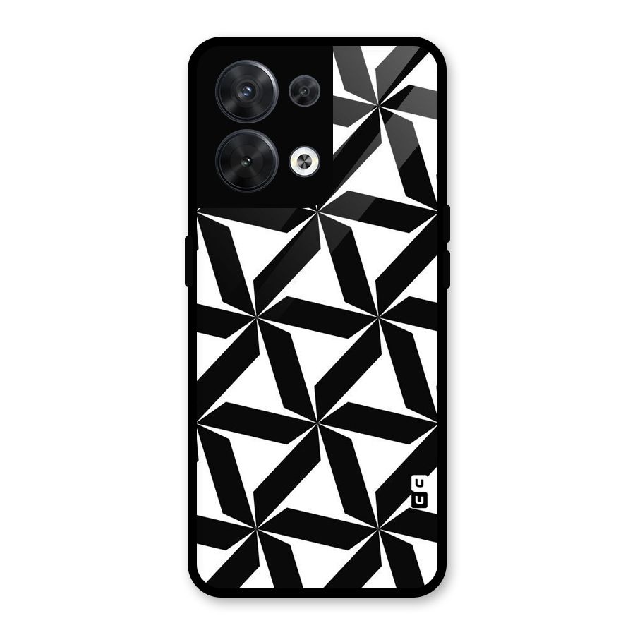 Black White Fan Design Glass Back Case for Oppo Reno8 5G