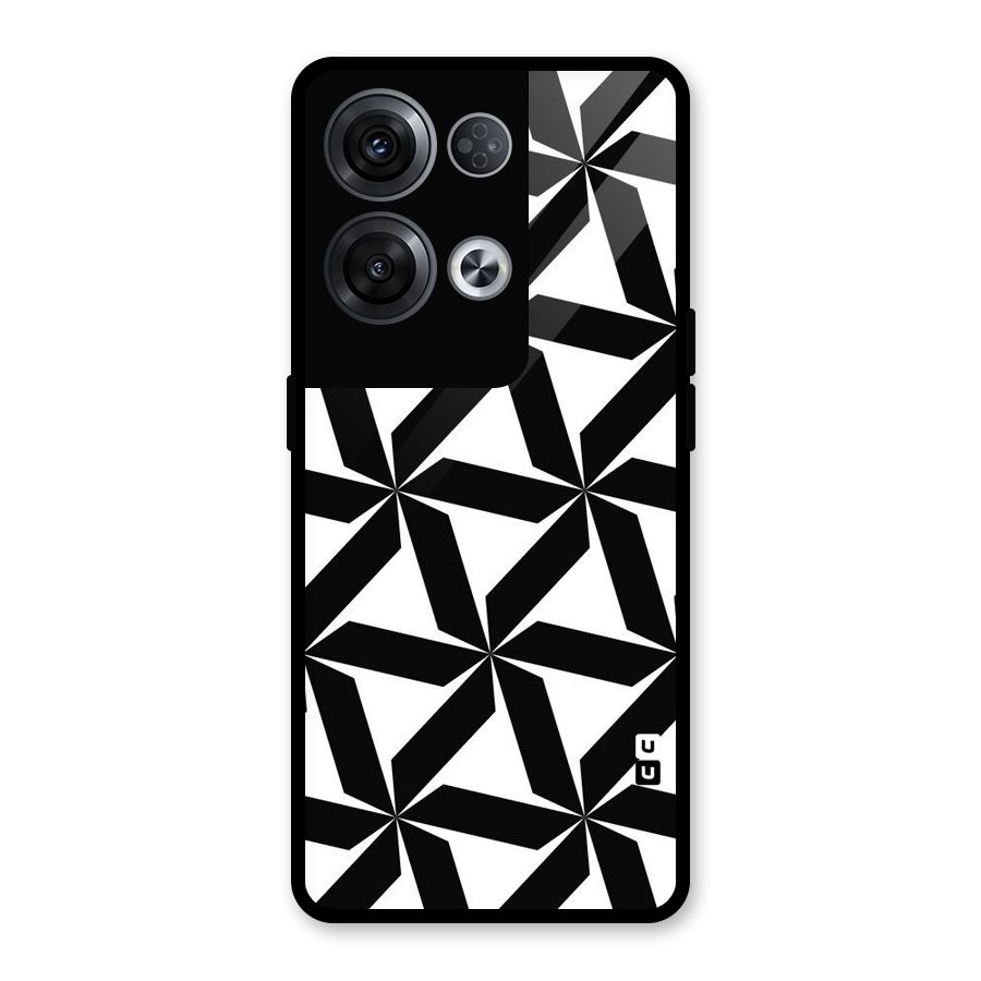 Black White Fan Design Glass Back Case for Oppo Reno8 Pro 5G