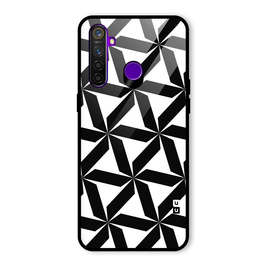Black White Fan Design Glass Back Case for Realme 5 Pro