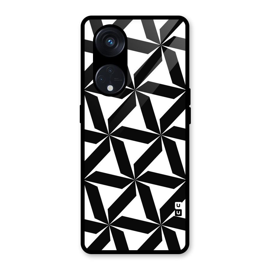 Black White Fan Design Glass Back Case for Reno8 T 5G