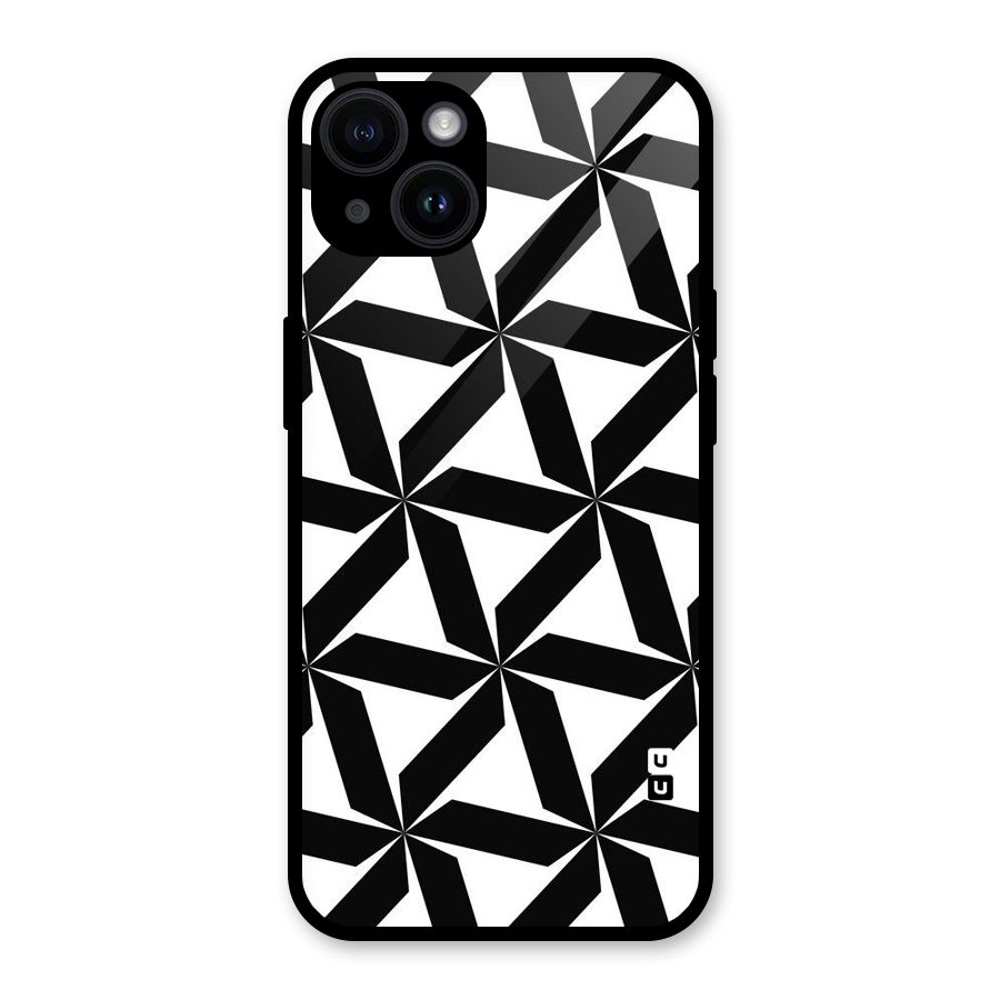 Black White Fan Design Glass Back Case for iPhone 14