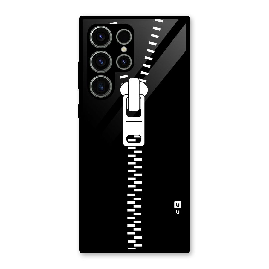 Black Zipper Glass Back Case for Galaxy S23 Ultra