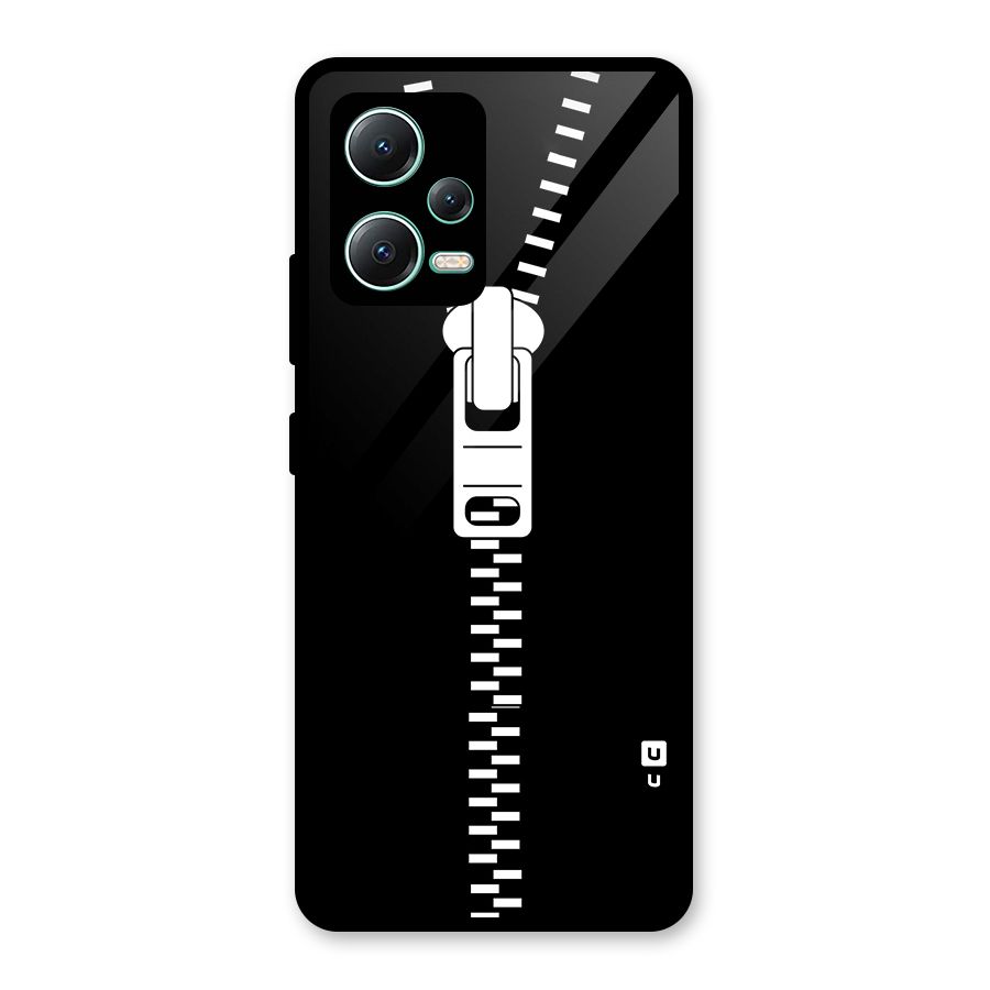 Black Zipper Glass Back Case for Redmi Note 12 5G